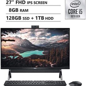 Latest_Dell Inspiron 7000 All-in-One Desktop 27″ FHD Display, 10th Generation Intel Core i5-10210U Processor, 8GB Memory, 128GB SSD + 1TB HDD, HDMI, WiFi, Webcam, Windows 10, Black, 1-Year McAfee