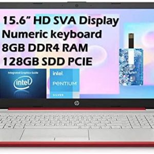 2021 HP Flagship Pavilion 15.6″ HD Laptop Computer, Intel Dual-core Pentium Processor, 8GB RAM, 128GB SSD, Intel UHD Graphics 605, Bluetooth, USB-C, HDMI, Win 10, Scarlet Red with E.S 32GB USB Card