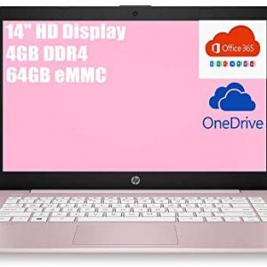 Flagship HP Stream 14 Laptop Computer 14″ HD SVA Micro Edge Display Intel Celeron N4000 Processor 4GB DDR4 64GB eMMC HDMI WiFi Webcam Office 365 Win 10 (Pink) + iCarp Wireless Mouse