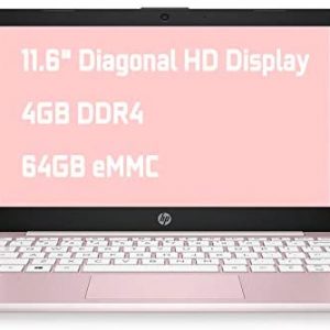 HP Stream 11 Premium Laptop Computer I 11.6″ Diagonal HD Anti-Glare Display I Intel Celeron N4020 I 4GB DDR4 64GB eMMC I USB-C HDMI Wifi5 Bluetooth Webcam Win 10 (Pink) + Delca 32GB MicroSD Card
