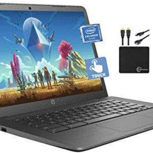 2021 HP Premium Chromebook 14″ HD Touchscreen Laptop, Intel Celeron N3350 Dual-core (up to 2.4GHz), 4GB RAM, 32GB eMMC, 10+ Hours Battery, HD Webcam, USB-A&C, Chrome OS, WiFi w/Marxsol Cables