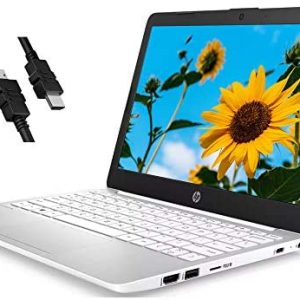 Flagship HP Stream Laptop Computer 11.6″ Diagonal HD SVA Anti-Glare Display Intel Celeron N4000 4GB RAM 64GB eMMC 256GB SD Card USB-C HDMI Wifi5 Bluetooth Webcam Win 10 + iCarp HDMI Cable