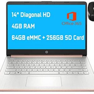 2021 Flagship HP Laptop 14 Computer 14″ Diagonal HD Display Intel Celeron N4020 4GB RAM 64GB eMMC + 256GB SD Card Intel UHD Graphics 600 USB-C HDMI Wifi5 Office 365 Win10 (Rose Gold)+ iCarp HDMI Cable
