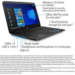HP Stream 14-Inch Laptop, Intel Celeron N4000, 4 GB RAM, 64 GB eMMC, Windows 10 Home in S Mode (14-cb159nr, Jet Black)