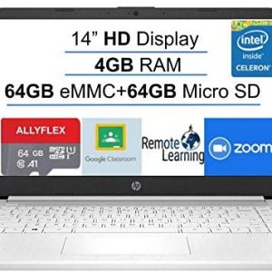 2021 Newest HP Stream 14-inch HD Laptop, White, Intel N4020 up to 2.8 G, 4G RAM, 128G Space(64G eMMC+64G Micro SD), WiFi, Webcam, Bluetooth, Windows 10 S, Office 365 Personal for 1 Year, Allyflex MP