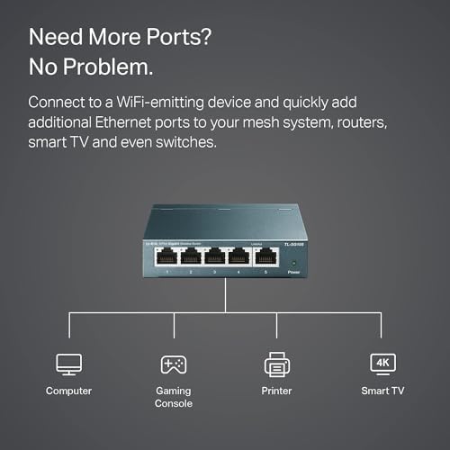 TP-Link TL-SG105, 5 Port Gigabit Unmanaged Ethernet Switch, Network Hub, Ethernet Splitter, Plug & Play, Fanless Metal Design, Shielded Ports, Traffic Optimization,Navy Blue - Product Image