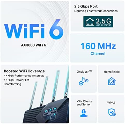 TP-Link AX3000 WiFi 6 Router (Archer AX55 Pro) - Multi Gigabit Wireless Internet Router, 1 x 2.5 Gbps Port, Dual Band, VPN Router, OFDMA, MU-MIMO, USB Port, WPA3, Compatible with Alexa - Product Image