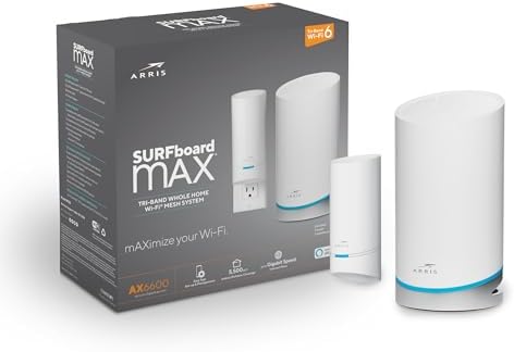 ARRIS Surfboard mAX W122 Mesh Wi-Fi 6 System, AX6600 Wi-Fi Speeds up to 6.6 Gbps, Coverage 5,500 sq ft, 4.8 Gbps Backhaul,Wall-Plug Satellite, Two 1 Gbps Ports, Alexa Support - Product Image