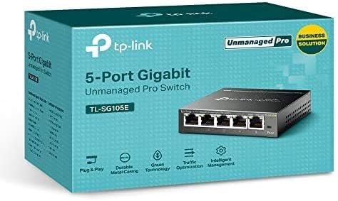 TP-Link TL-SG105E | 5 Port Gigabit Switch | Easy Smart Managed | Plug & Play | Desktop/Wall-Mount | Shielded Ports | QoS, Vlan, IGMP and Link Aggregation | Ethernet Splitter | Network Hub | Black - Product Image