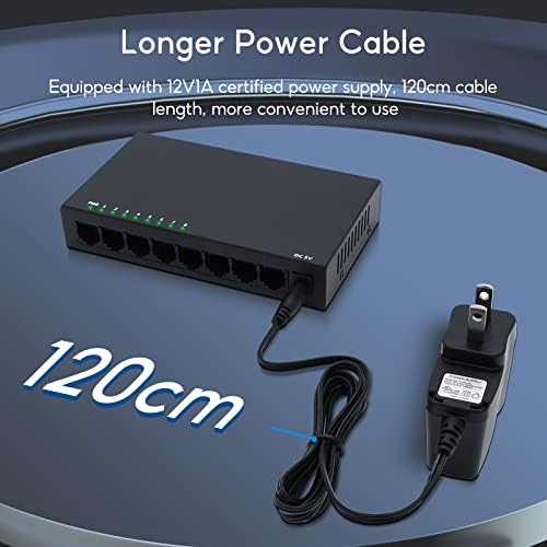 8 Port Gigabit Ethernet Switch|Desktop/Wall-Mount|Plug & Play| Fanless |Metal Housing|Fanless Design|Desktop Ethernet Splitter|Quiet Unmanaged Network Switch - Product Image