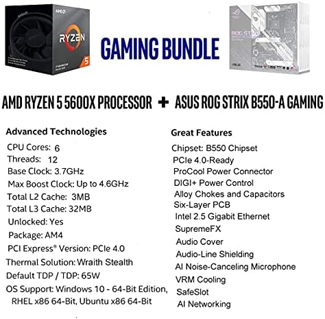 Micro Center AMD Ryzen 5 5600X Desktop Processor 6-core 12-Thread Up to 4.6GHz Unlocked, Wraith Stealth Cooler Bundle with ASUS ROG Strix B550-A AMD AM4 Zen 3 Ryzen 5000 ATX Gaming Motherboard - Product Image